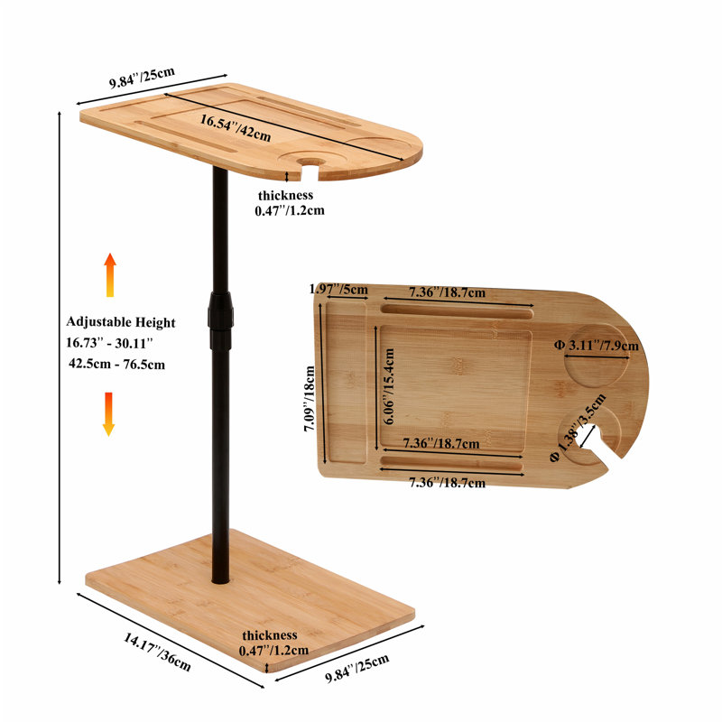 Couch Tray Table Bamboo Height Adjustable Side Table