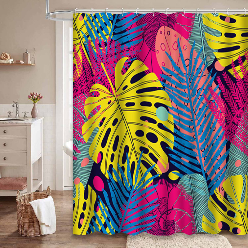 Rideau de douche sans couture à motif floral de plage et sarcelle avec 12 crochets, L 72 po x l 72 po