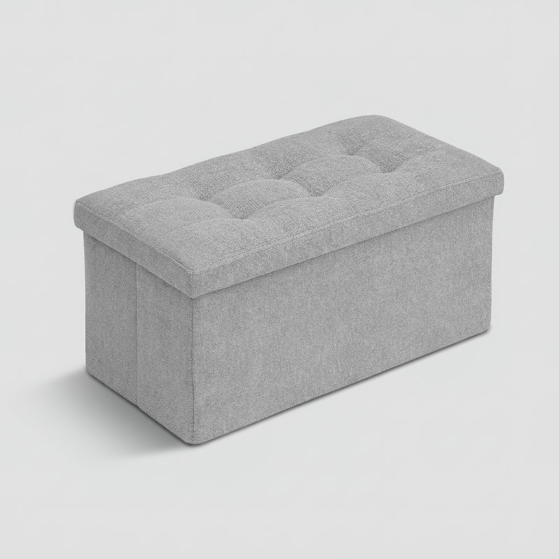 30" Collapsible Storage Ottoman Bench, Cotton-Linen Footrest With Storage, For Living Room, Bedroom Entryway, Light Gray