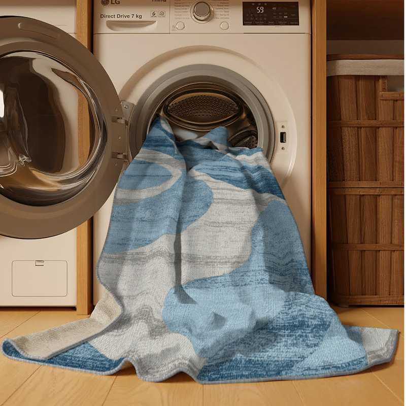 Machine Washable Abstract Grey Area Rug, Rectangle 2' x 3'