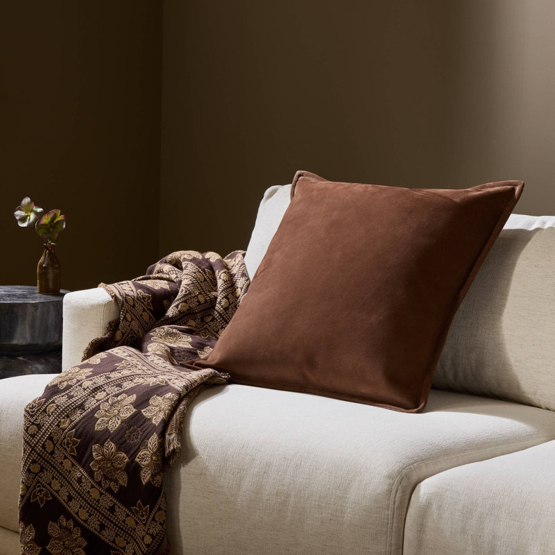 Housse de coussin Trenton, Nubuck tabac, H 22 po x l 22 po