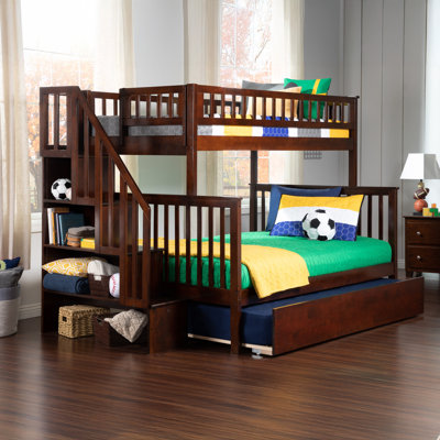 Ilariana Wood Bunk Bed with Staircase and Trundle 