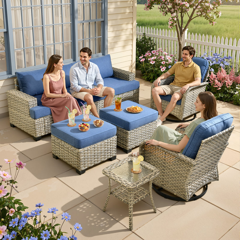 Ensemble de chaises berçantes d'extérieur 8 pièces, Bleu clair, No
