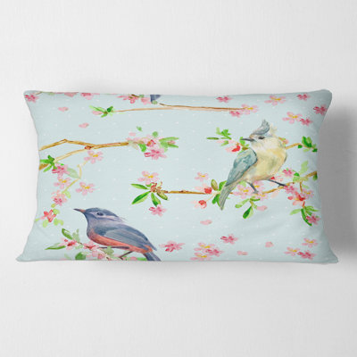 Flowers and Birds Pattern in Rectangular Pillow Cover & Insert