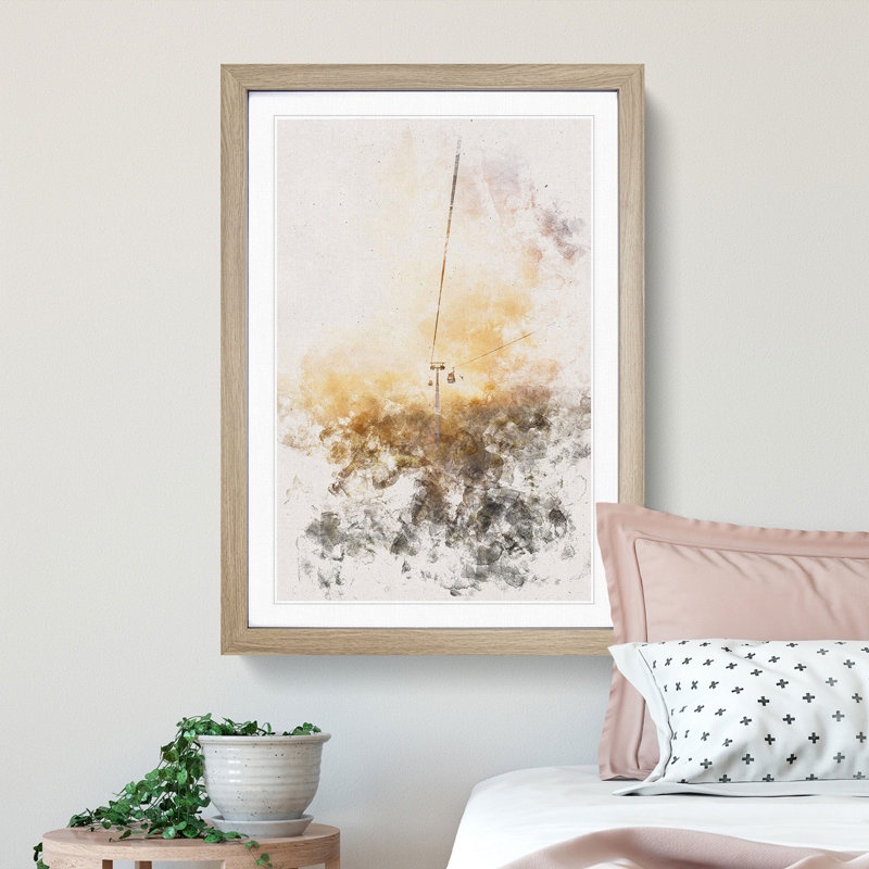 Cable Car In Turkey Watercolour - Picture Frame Graphic Art, 87cm H x 62cm W x 2cm D, Oak Framed