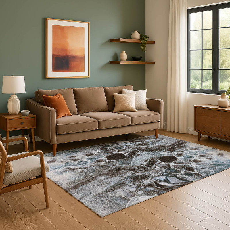 Premium Machine Washable Ralston AMF1936 Abstract Rug, Rectangle 10' x 14'