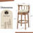 Height Swivel Stool with Back, Top-Grain Leather Upholstery, Solid Wood Legs, Beige-1067613518-1054112356