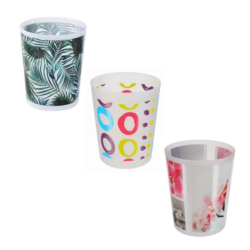 Floral Zen Garden Gray and Pink Plastic Waste Basket