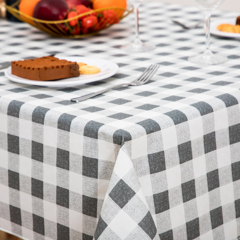 Waterproof Rectangle Checkered Vinyl Tablecloth with Flannel Backing,52" X 70" Grey White