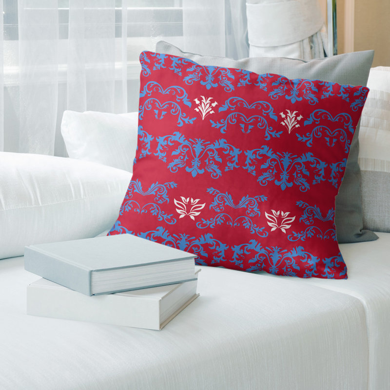 Housse de coussin carré Houston Houston, 18" x 18", Bourgogne/Blanc/Bleu, Polyester filé