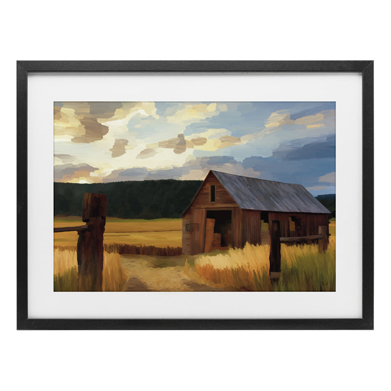 «Harvest Time Autumn Barn», reproduction sous verre encadrée, design par Renel Peters, H 17 po x l 23 po, Cadre noir minuit