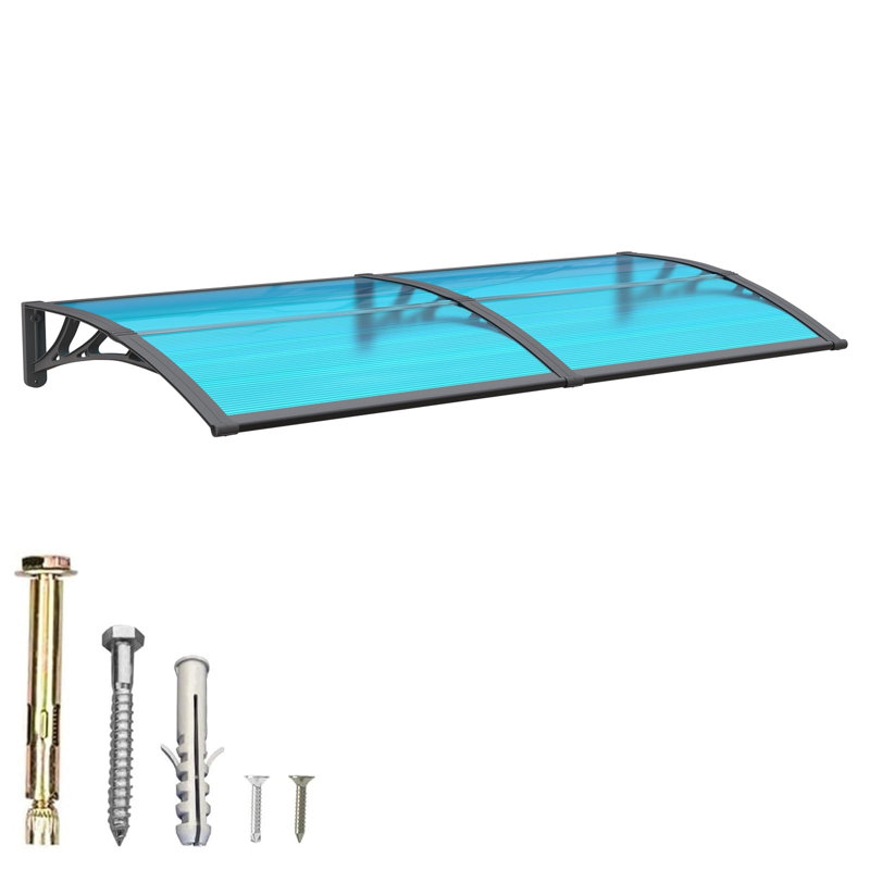 Window Awning Door Canopy Polycarbonate Hollow Sheet with Black ABS Bracket Overhang Exterior Awning for Door Entrance,Patio