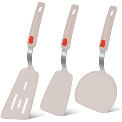 Ensemble de 3 spatules en silicone, résistantes à la chaleur jusqu'à 315 °C (kaki) | Spatules flexibles pour ustensiles de cuisine antiadhésifs, idéales pour la cuisson, retourner les aliments, faire des œufs et des crêpes, sans BPA, compatibles lave-vaisselle