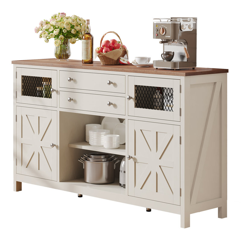 Beltran 59'' Farmhouse Sideboard Buffet Cabinet with Drawers & Barn Door, White