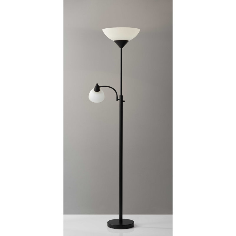 Black Adjustable Torchiere Floor Lamp with Reading Light