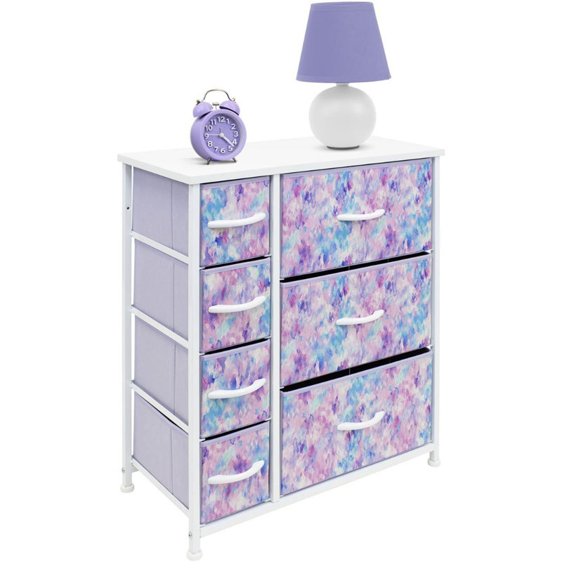 Commode 7 tiroirs l 25 po, Teinture par nœuds bleu / rose / mauve