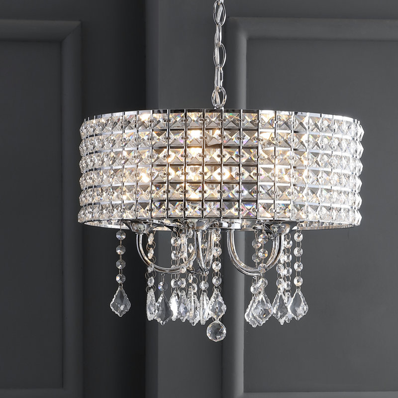 Lustre tambour 5 lumières avec détails en cristal Mae, Chrome