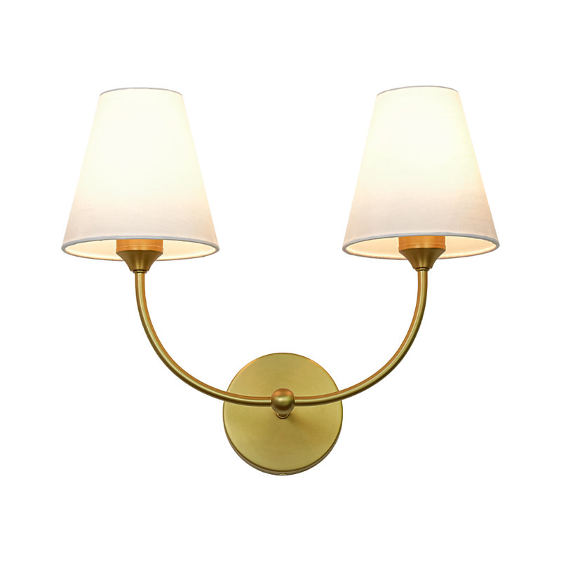 2 - Light Vintage Linen Fabric Shade Double Wall Sconce