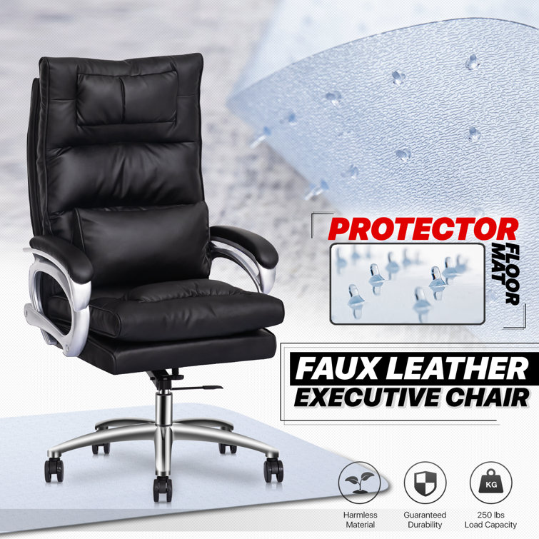 Chair with Floor Protection Carpet, Faux Leather Executive Computer Seat with Lumbar Support Cushion Inbox Zero