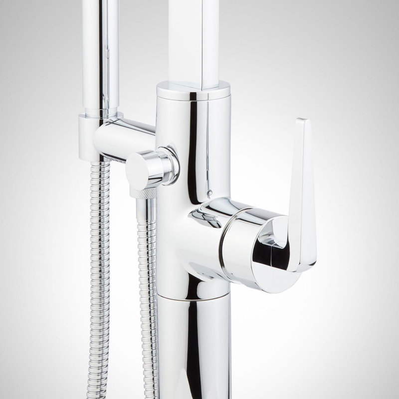 Chrome Floor Mounted Bathtub Faucet with Hand Shower