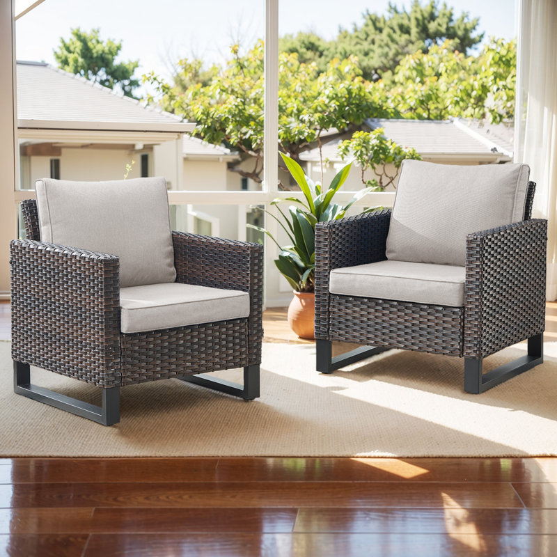 Chaise de patio avec coussins Nazime, Beige, Brun