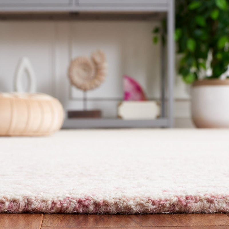 Mayreli Hand Tufted Wool Cotton with Latex Abstract Rug in Ivory/Pink, Runner 2'3" x 9'