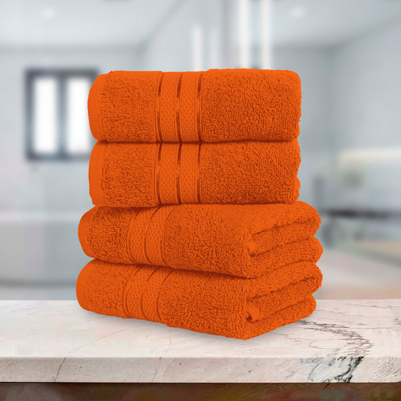 Elegant Comfort 100% Turkish Cotton 4-Piece Towel Set – Ultra Soft, Highly Absorbent, Quick Dry Bathroom Towels, Orange