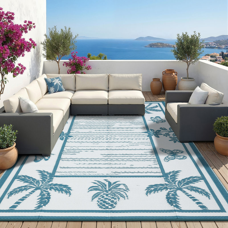 Reversible Outdoor Stain Resistant Modern Area Rug Washable Camping Carpet for Deck Reversible, Stain Resistant, Modern Design, Washable, for Outdoor Use