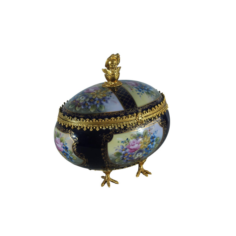 Boîte décorative en forme d'oeuf en porcelaine avec pieds chérubin et pieds de poulet NIFao 11 po x 8 po x H 12 po