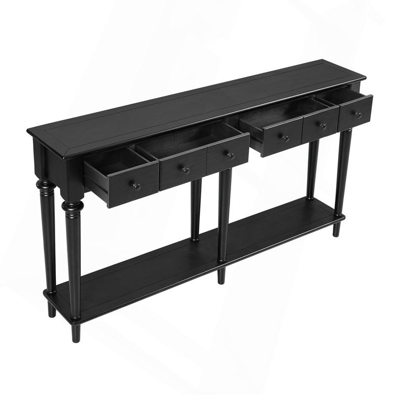 Retro Console Table with 4 Drawers and Open Shelf, perfect for Entryways, Living Rooms, Black