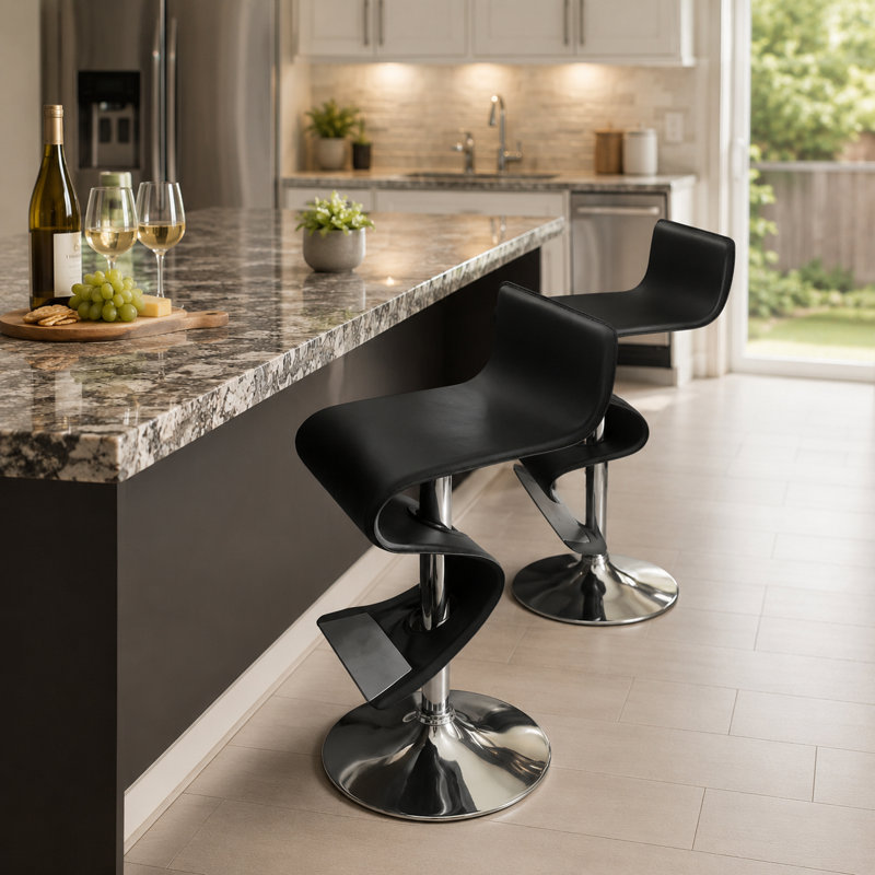 Tabouret de bar à hauteur ajustable Dilsad, Noir, Silver