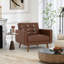 Fauteuil de 36,61 po de large Mid-Century avec dossier capitonné en similicuir et pieds en bois massif (ensemble de 2)-129020115