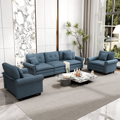 3-piece Upholstered Modular Sectional Sofa Sets With Nailhead Trim, Oversized Couch Set With Sofa And Armchairs