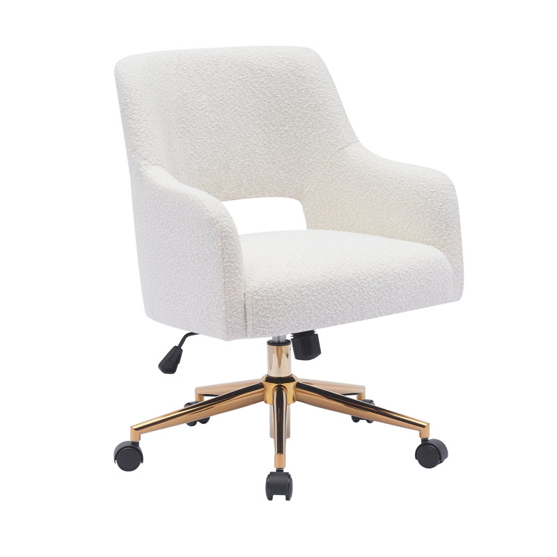 33'' H Boucle Upholstered Rolling Task Chair, Cream