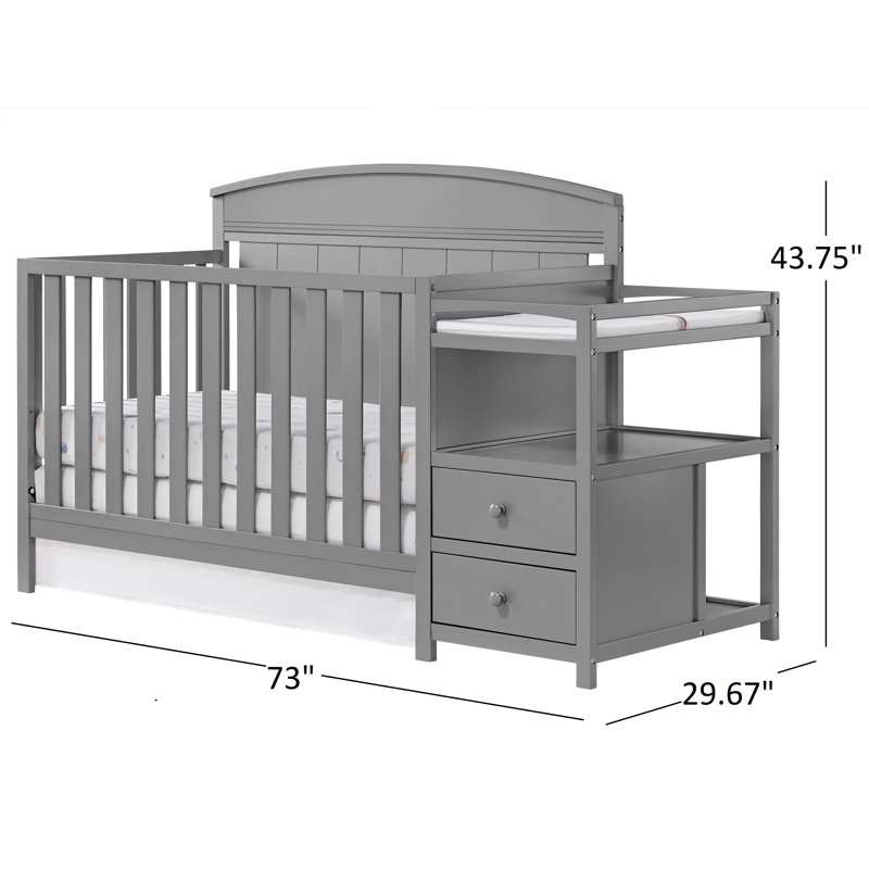 Dove Gray Solid Wood 4-in-1 Convertible Crib with Changer