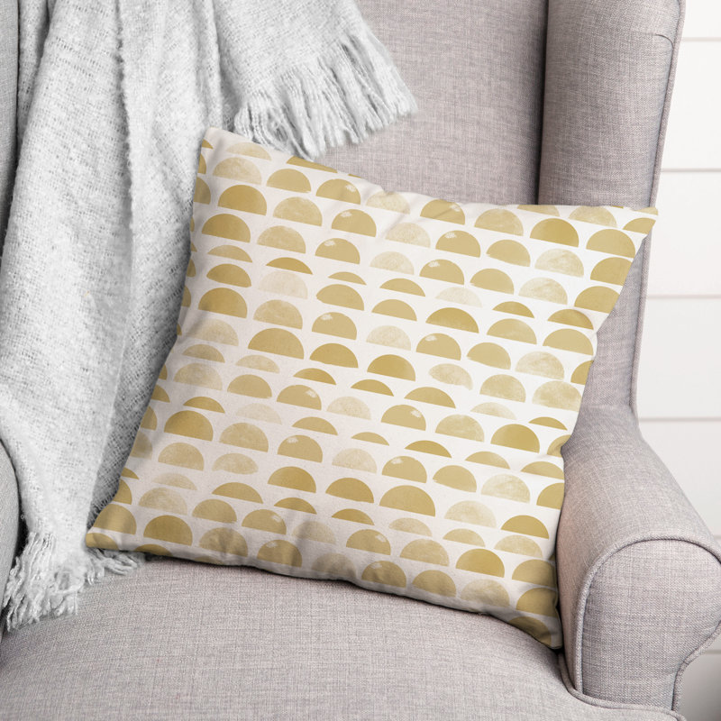 Housse et insert de coussin carré extérieur demi-cercles 7, Jaune, 20 po x 20 po