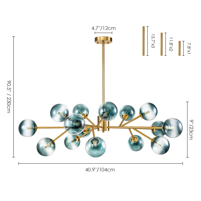 Burness 15 - Light Sputnik Modern Linear Modern Glass Bubble Dining  Chandelier, Gold