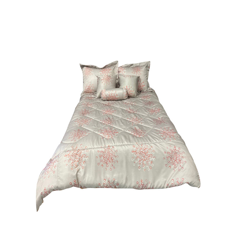 Ensemble d'édredon réversible en mélange de coton gris hypoallergénique, Édredon double + 2 taies décoratives + 3 coussin