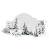 Mikasa Watercolor Forest 16-Piece Lightweight Chip-Resistant Bone China Dinnerware Set, Service for 4
