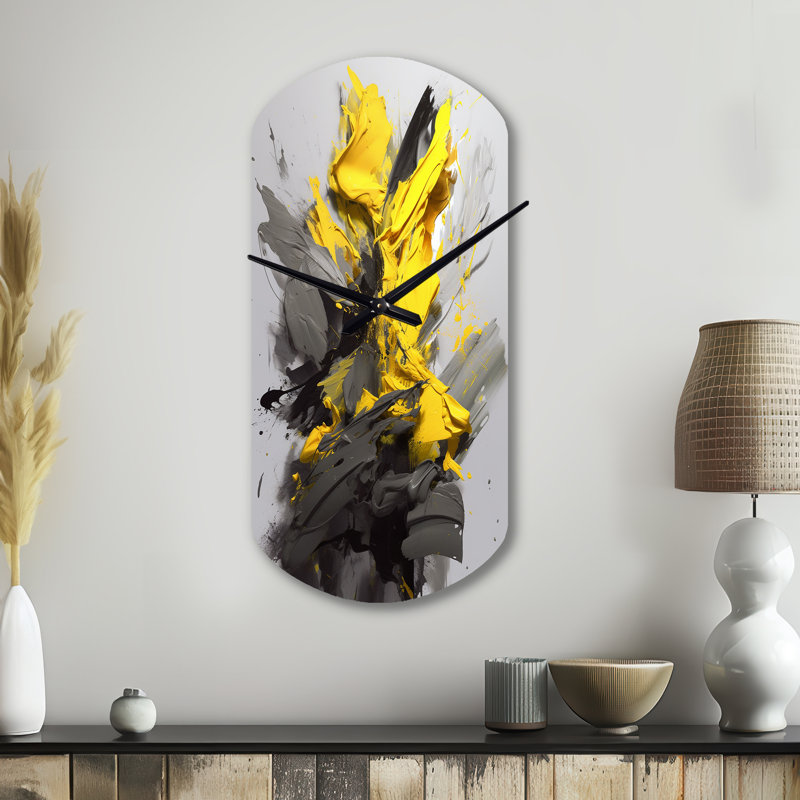 Horloge murale géométrique asymétrique jaune et gris, Grand