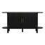 Buffet en pin avec tablette extensible incurvée à deux niveaux, buffet moderne du milieu du siècle avec portes à texture ondulée verticale, grande table basse pour salle à manger et cuisine-491794589