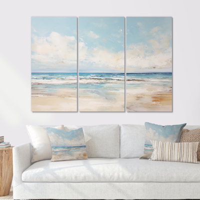 Beige et bleu plage, horizon minimaliste - ensemble d'art mural plage