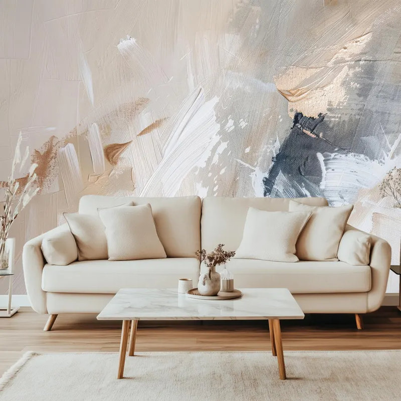 Beige Gray Abstract Brush Stroke Wall Mural, 108" L x 160" W