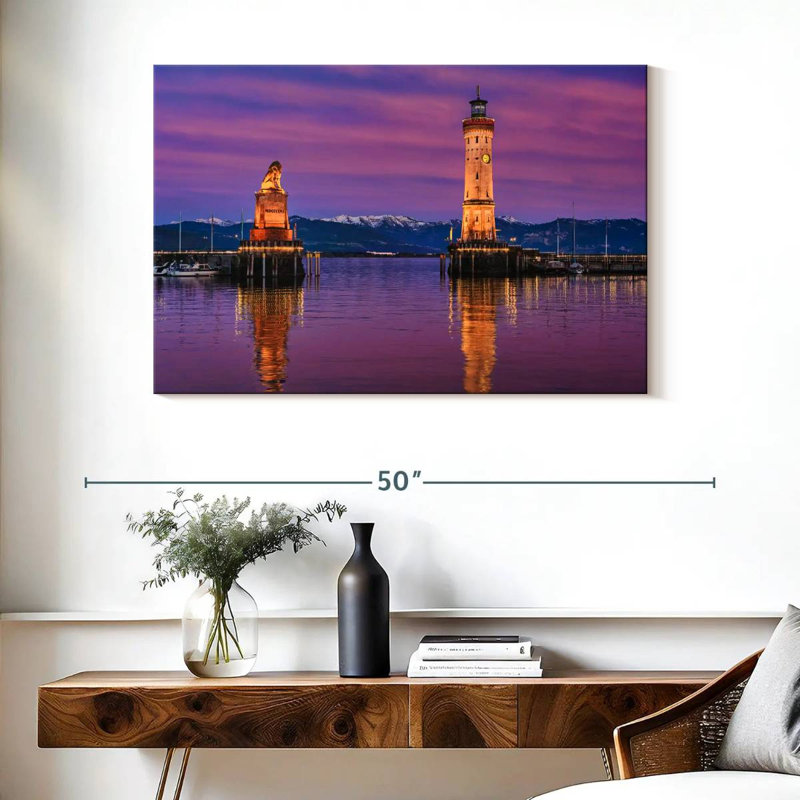 Bavarian Lion And Lindau Lighthouse, 26" H x 39" W