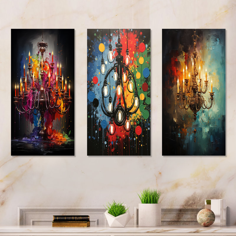 Lustre coloré Pop Art Glamour I - ensemble de 3 décorations murales lustre, Toile tendue, H 28 po x l 36 po