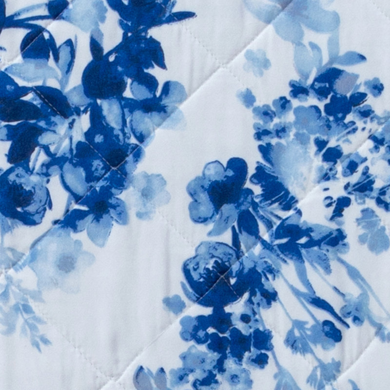 Blue Floral Twin Microfiber Reversible Quilt Set
