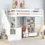 Lit mezzanine blanc simple avec bureau en L, tiroirs, armoire et escalier de rangement - Matériaux avec fabrication-831991415