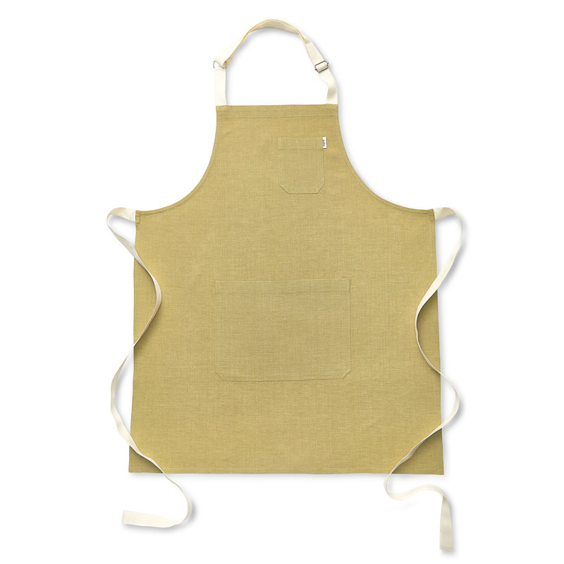 Classic Linen Bib Apron - 100% Pure Linen Apron, Mustard Gold/Ivory