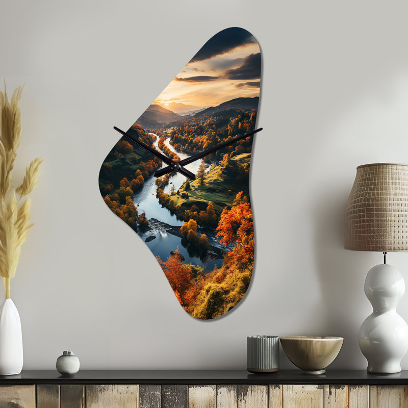«Forest Autumn In The Usa II», impression d'horloge murale asymétrique en métal, Grand