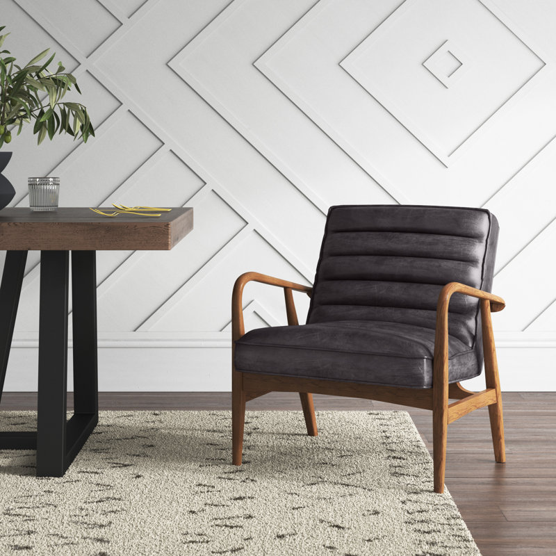 Dallas Genuine Leather Armchair, Antique Ebony